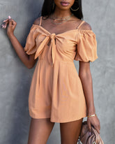 Mercedes Off The Shoulder Pocketed Romper - Dusty Orange